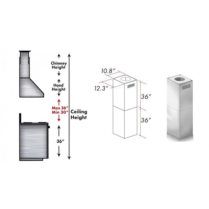 ZLINE 2 Piece Chimney Extension for 10ft - 12ft Ceiling, 2PCEXT - GL5i - Farmhouse Kitchen and Bath