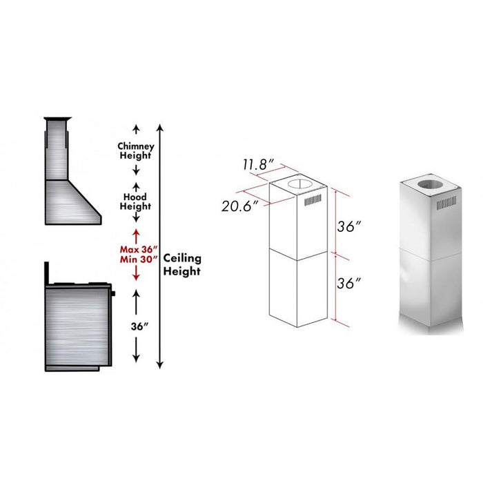 ZLINE 2 Piece Chimney Extension for 12' Ceiling, 2PCEXT - KECOM - Farmhouse Kitchen and Bath