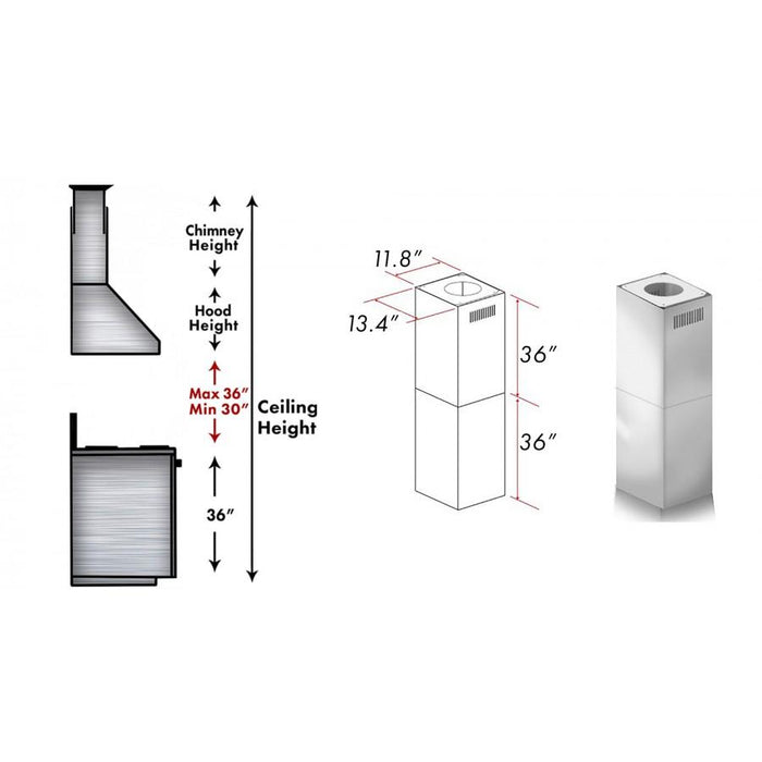 ZLINE 2 Piece Chimney Extension for 12'Ceiling,2PCEXT - 455/476/477/667/697 - Farmhouse Kitchen and Bath