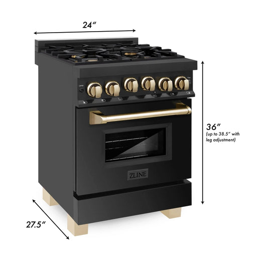 ZLINE 24" Autograph Addition Gas Range, Black stainless,RGBZ - 24 - G - Farmhouse Kitchen and Bath