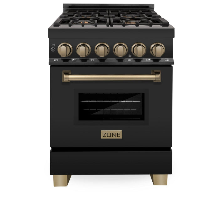 ZLINE 24" Autograph Dual Fuel Range Black Stainless, Bronze RABZ - 24 - CB - Farmhouse Kitchen and Bath