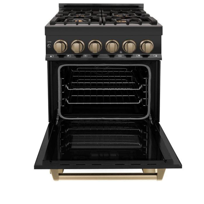 ZLINE 24" Autograph Dual Fuel Range Black Stainless, Bronze RABZ - 24 - CB - Farmhouse Kitchen and Bath