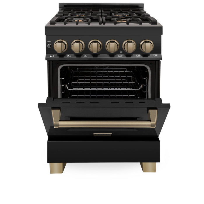 ZLINE 24" Autograph Dual Fuel Range Black Stainless, Bronze RABZ - 24 - CB - Farmhouse Kitchen and Bath