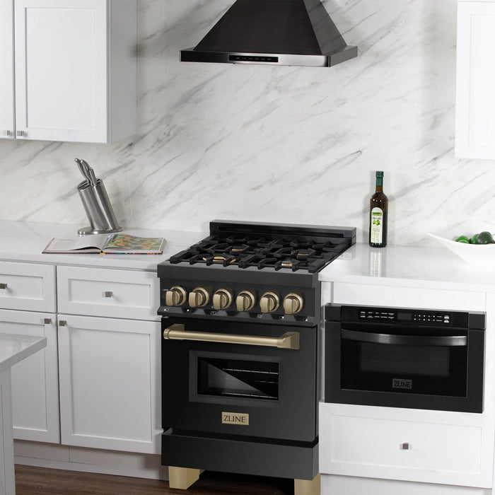 ZLINE 24" Autograph Dual Fuel Range Black Stainless, Bronze RABZ - 24 - CB - Farmhouse Kitchen and Bath