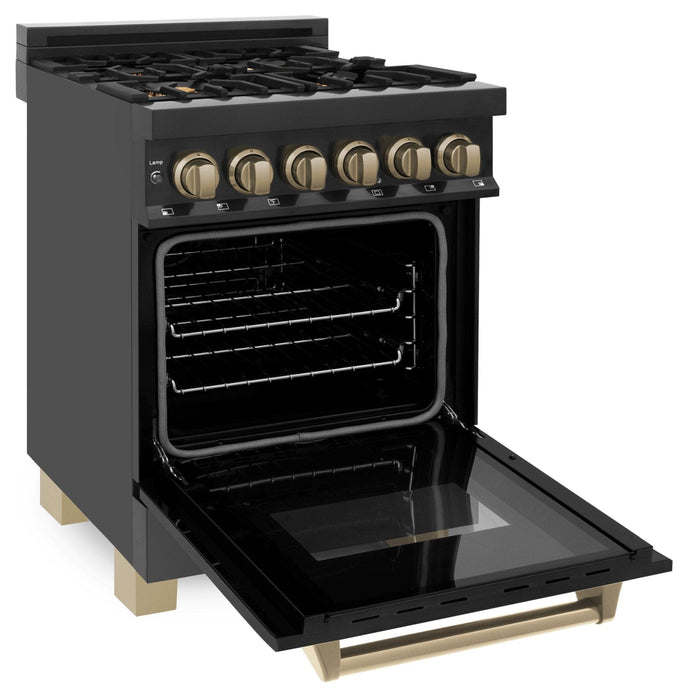 ZLINE 24" Autograph Dual Fuel Range Black Stainless, Bronze RABZ - 24 - CB - Farmhouse Kitchen and Bath