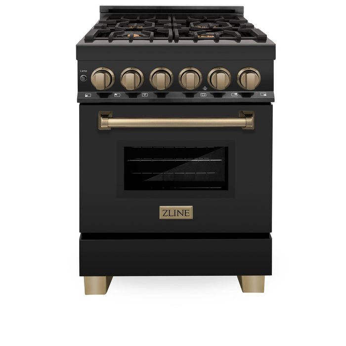 ZLINE 24" Autograph Dual Fuel Range, Black Stainless, RABZ - 24 - CB - Farmhouse Kitchen and Bath