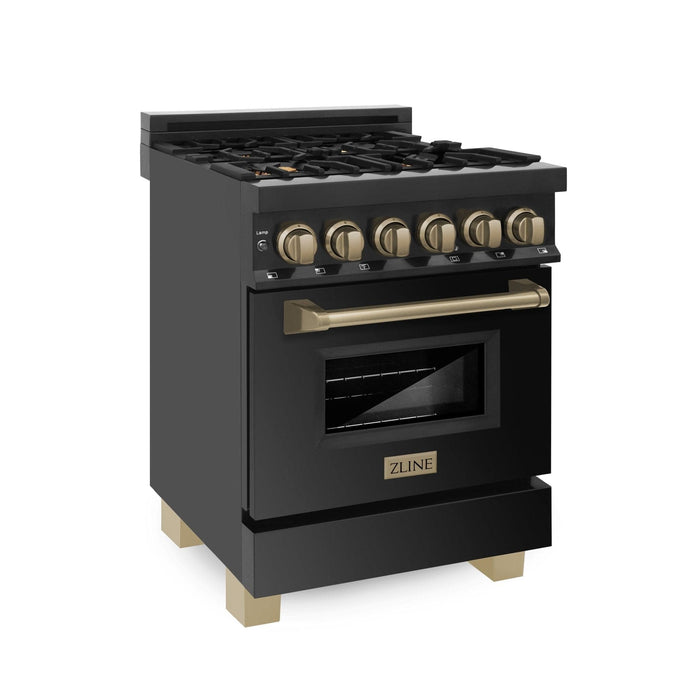 ZLINE 24" Autograph Dual Fuel Range, Black Stainless, RABZ - 24 - CB - Farmhouse Kitchen and Bath