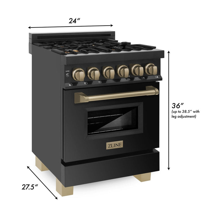 ZLINE 24" Autograph Dual Fuel Range, Black Stainless, RABZ - 24 - CB - Farmhouse Kitchen and Bath