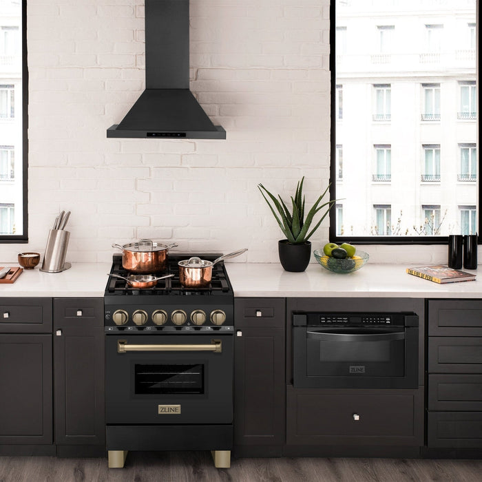 ZLINE 24" Autograph Dual Fuel Range, Black Stainless, RABZ - 24 - CB - Farmhouse Kitchen and Bath