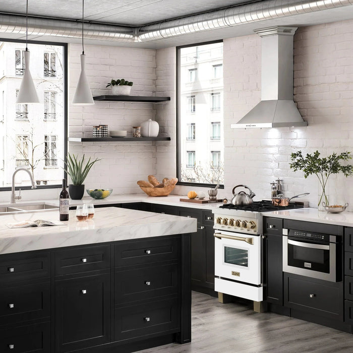 ZLINE 24" Autograph Dual Fuel Range, White Door, RAZ - WM - 24 - G - Farmhouse Kitchen and Bath