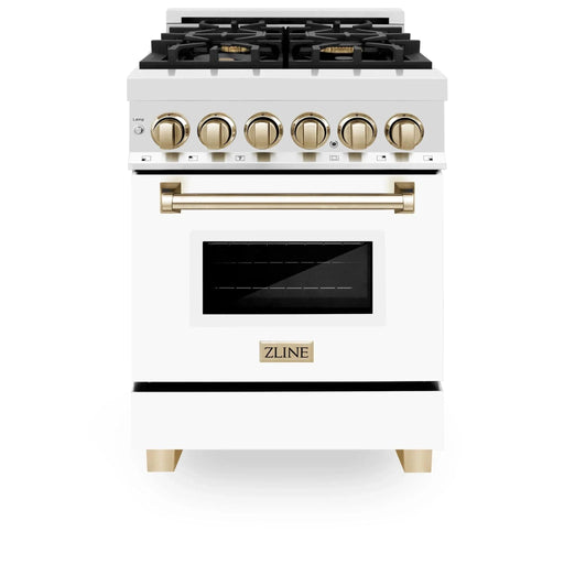 ZLINE 24" Autograph Dual Fuel Range, White Door, RAZ - WM - 24 - G - Farmhouse Kitchen and Bath