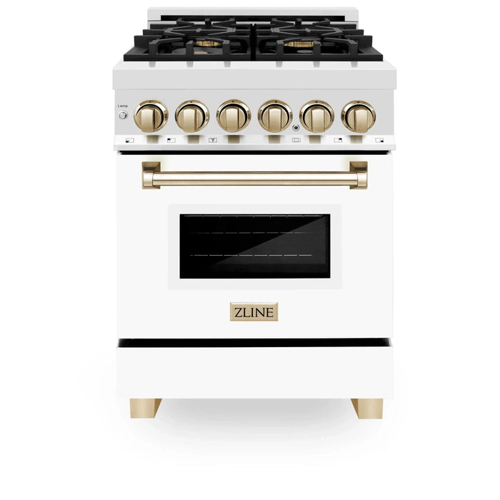 ZLINE 24" Autograph Dual Fuel Range, White Door, RAZ - WM - 24 - G - Farmhouse Kitchen and Bath