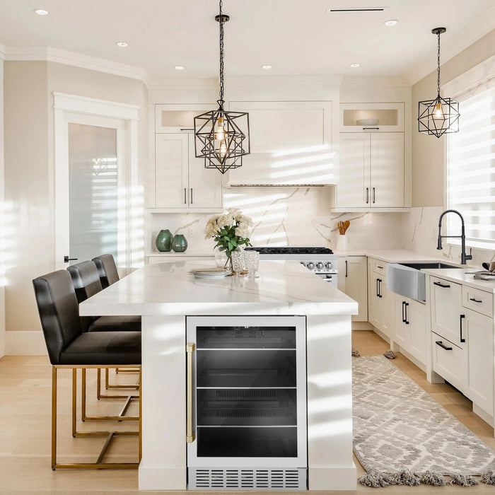 ZLINE 24" Autograph Edition 154 Can Beverage Cooler Fridge with Adjustable Shelves in Stainless Steel with Gold Accents RBVZ - US - 24 - G - Farmhouse Kitchen and Bath