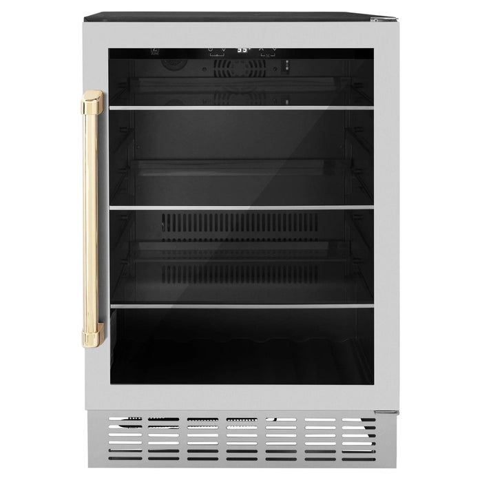 ZLINE 24" Autograph Edition 154 Can Beverage Cooler Fridge with Adjustable Shelves in Stainless Steel with Gold Accents RBVZ - US - 24 - G - Farmhouse Kitchen and Bath