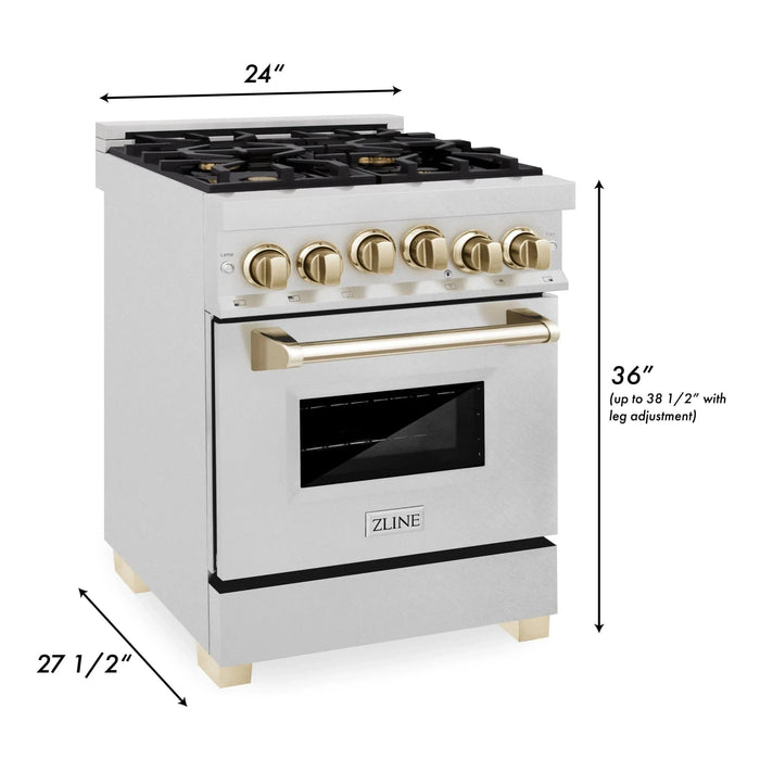 ZLINE 24" Autograph Gas Range Gas, DuraSnow, RGSZ - SN - 24 - G - Farmhouse Kitchen and Bath