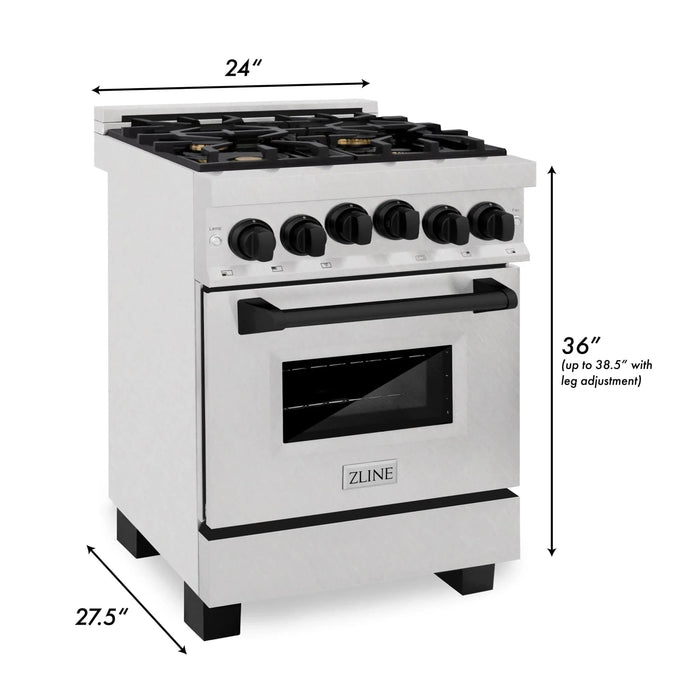ZLINE 24" Autograph Gas Range Gas, DuraSnow, RGSZ - SN - 24 - MB - Farmhouse Kitchen and Bath