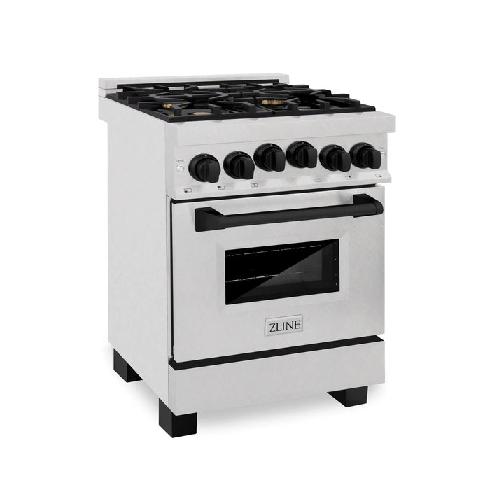ZLINE 24" Autograph Gas Range Gas, DuraSnow, RGSZ - SN - 24 - MB - Farmhouse Kitchen and Bath