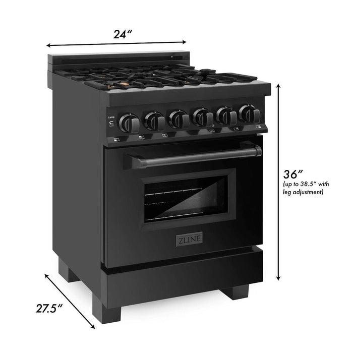 ZLINE 24" Black Stainless, Gas Brass Burner, Electric Range, RAB - BR - 24 - Farmhouse Kitchen and Bath