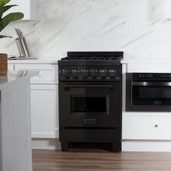ZLINE 24" Black Stainless, Gas Brass Burner, Electric Range, RAB - BR - 24 - Farmhouse Kitchen and Bath