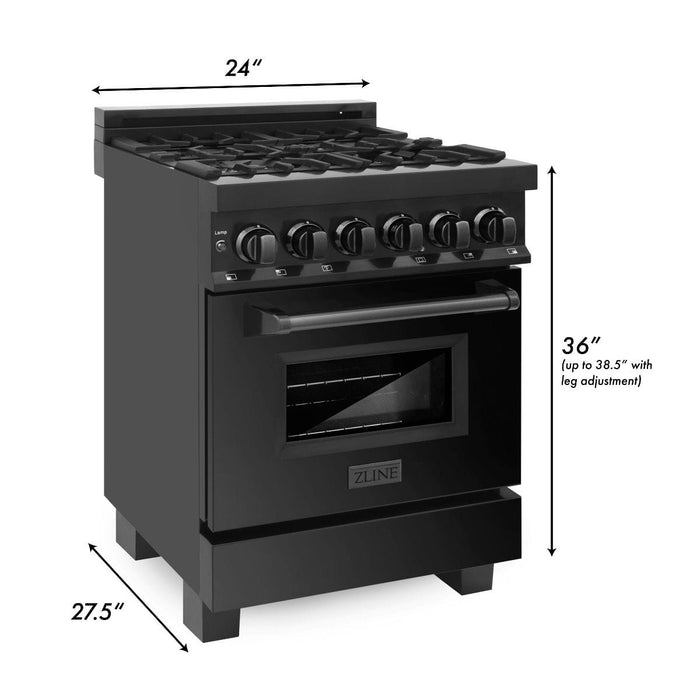 ZLINE 24" Black Stainless, Gas Burner, Electric Oven Range, RAB - 24 - Farmhouse Kitchen and Bath