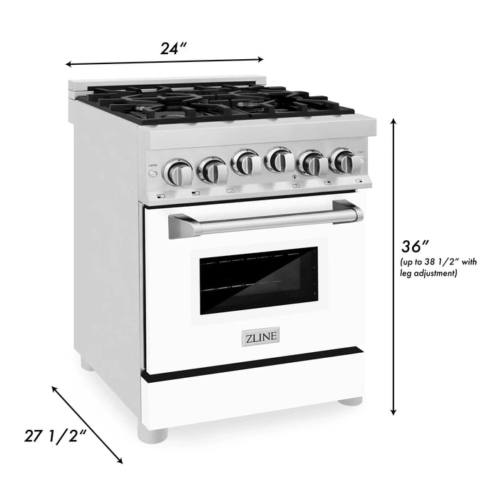 ZLINE 24" Gas on Gas Range in Stainless, White Matte Door, RG - WM - 24 - Farmhouse Kitchen and Bath