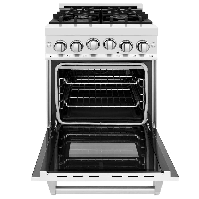 ZLINE 24" Gas on Gas Range in Stainless, White Matte Door, RG - WM - 24 - Farmhouse Kitchen and Bath