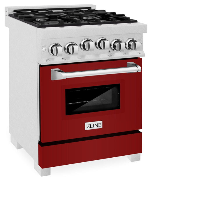 ZLINE 24" Gas Range, DuraSnow Stainless, Red Gloss Door, RGS - RG - 24 - Farmhouse Kitchen and Bath