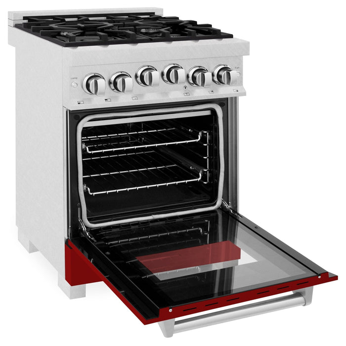ZLINE 24" Gas Range, DuraSnow Stainless, Red Gloss Door, RGS - RG - 24 - Farmhouse Kitchen and Bath