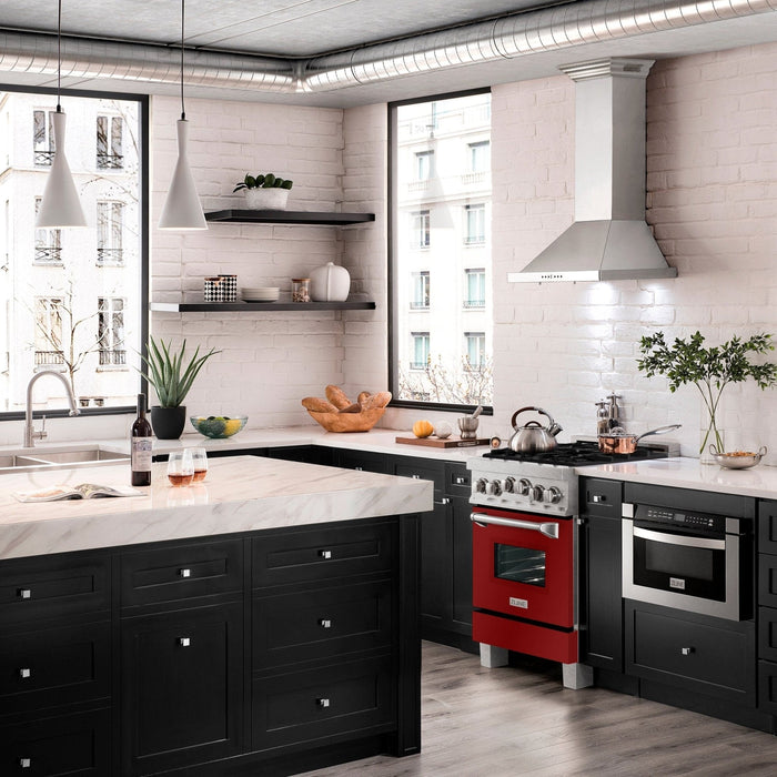 ZLINE 24" Gas Range, DuraSnow Stainless, Red Gloss Door, RGS - RG - 24 - Farmhouse Kitchen and Bath