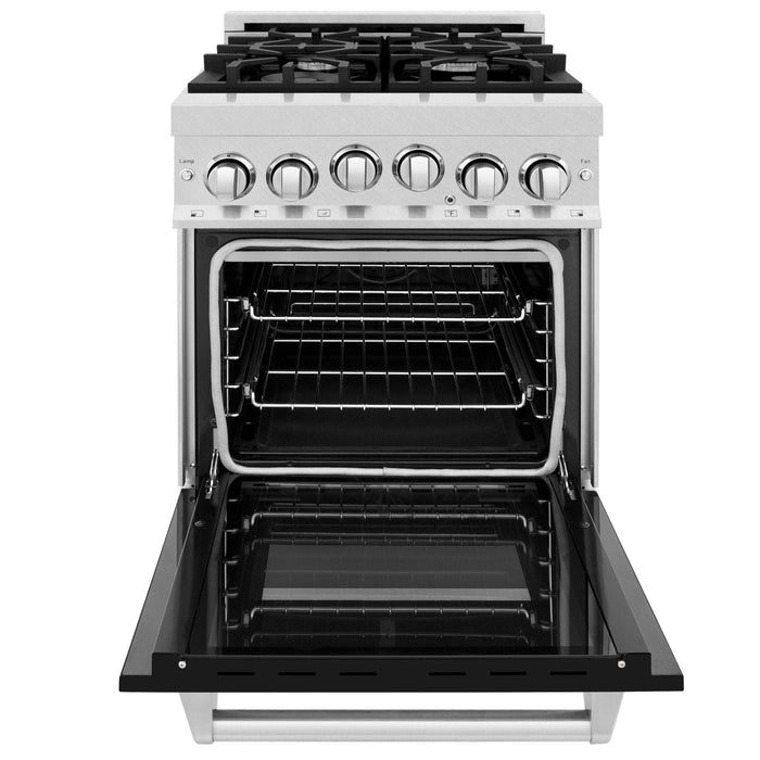 ZLINE 24" Gas Range, DuraSnow, Stainless Steel, Black Door, RGS - BLM - 24 - Farmhouse Kitchen and Bath