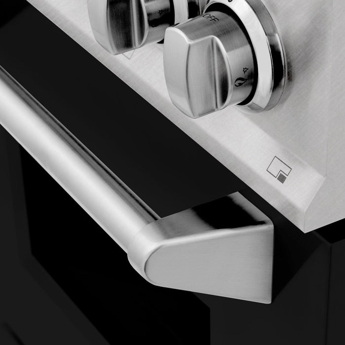 ZLINE 24" Gas Range, DuraSnow, Stainless Steel, Black Door, RGS - BLM - 24 - Farmhouse Kitchen and Bath