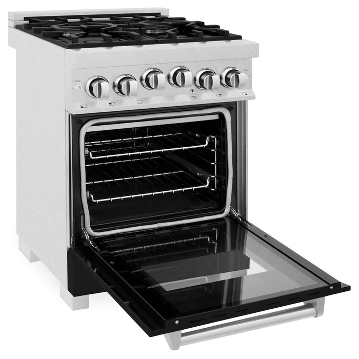 ZLINE 24" Gas Range, DuraSnow, Stainless Steel, Black Door, RGS - BLM - 24 - Farmhouse Kitchen and Bath