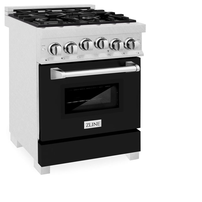 ZLINE 24" Gas Range, DuraSnow, Stainless Steel, Black Door, RGS - BLM - 24 - Farmhouse Kitchen and Bath