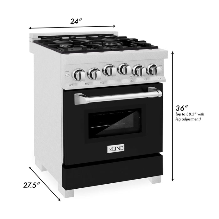 ZLINE 24" Gas Range, DuraSnow, Stainless Steel, Black Door, RGS - BLM - 24 - Farmhouse Kitchen and Bath