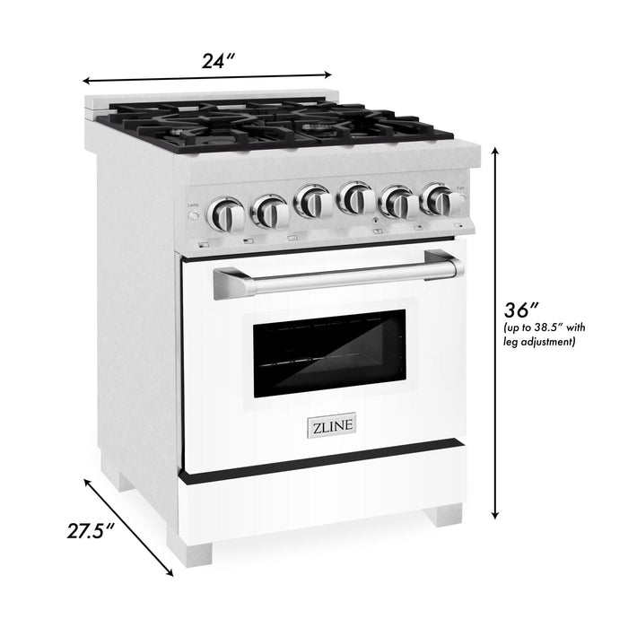 ZLINE 24" Gas Range, DuraSnow Stainless, White Matt Door, RGS - WM - 24 - Farmhouse Kitchen and Bath