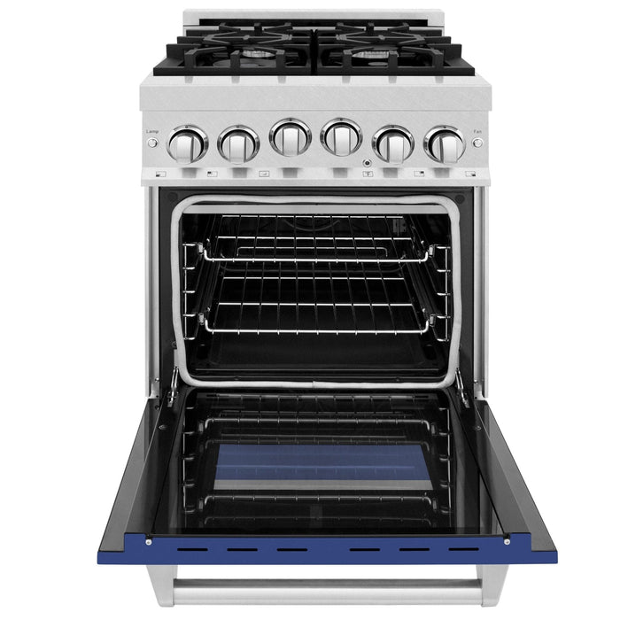 ZLINE 24" Gas Range In DuraSnow, Stainless, Blue Gloss Door, RGS - BM - 24 - Farmhouse Kitchen and Bath