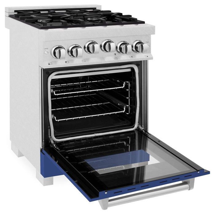 ZLINE 24" Gas Range In DuraSnow, Stainless, Blue Gloss Door, RGS - BM - 24 - Farmhouse Kitchen and Bath