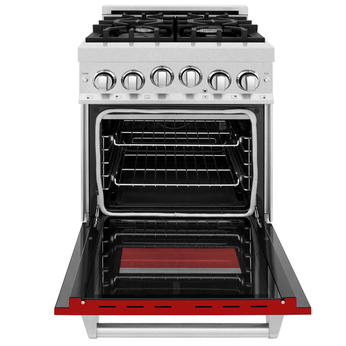 ZLINE 24" Gas Range In DuraSnow Stainless Steel, Red Matt, RGS - RM - 24 - Farmhouse Kitchen and Bath