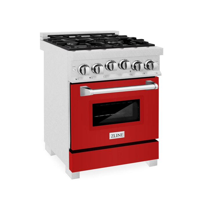 ZLINE 24" Gas Range In DuraSnow Stainless Steel, Red Matt, RGS - RM - 24 - Farmhouse Kitchen and Bath