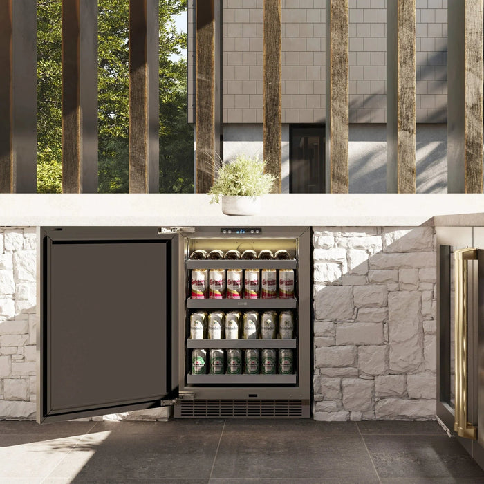 ZLINE 24 in. Touchstone Beverage Fridge, Solid Stainless Door, Champagne Bronze Handle RBSOZ - ST - 24 - CB - Farmhouse Kitchen and Bath