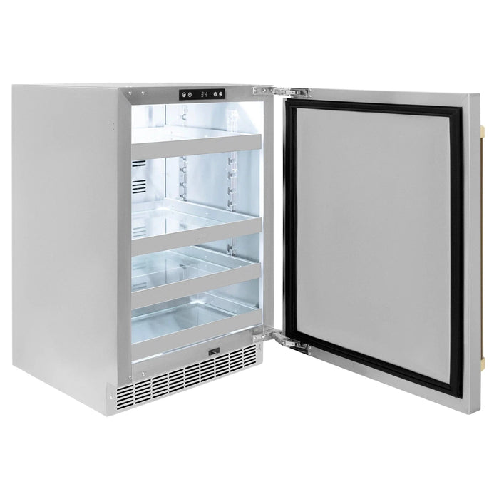 ZLINE 24 in. Touchstone Beverage Fridge, Solid Stainless Door, Champagne Bronze Handle RBSOZ - ST - 24 - CB - Farmhouse Kitchen and Bath