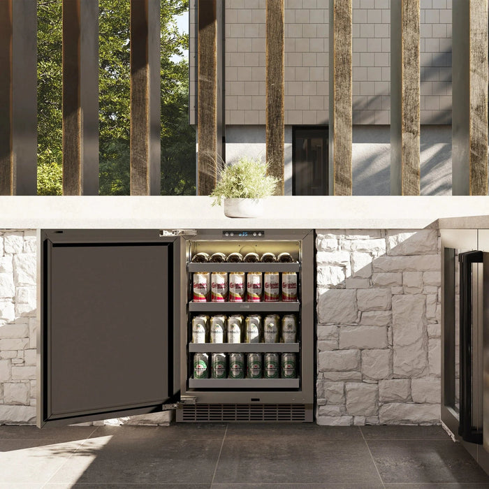 ZLINE 24 in. Touchstone Beverage Fridge, Solid Stainless Door, Matte Black Handle RBSOZ - ST - 24 - MB - Farmhouse Kitchen and Bath