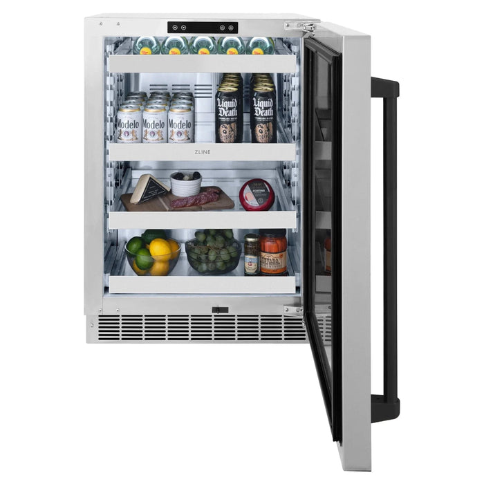 ZLINE 24 in. Touchstone Beverage Fridge, Solid Stainless Door, Matte Black Handle RBSOZ - ST - 24 - MB - Farmhouse Kitchen and Bath