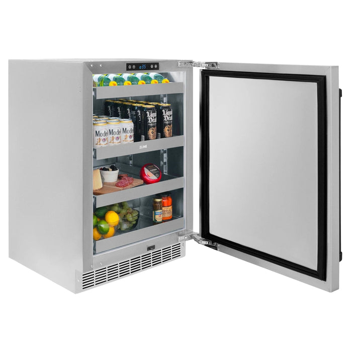 ZLINE 24 in. Touchstone Beverage Fridge, Solid Stainless Door, Matte Black Handle RBSOZ - ST - 24 - MB - Farmhouse Kitchen and Bath