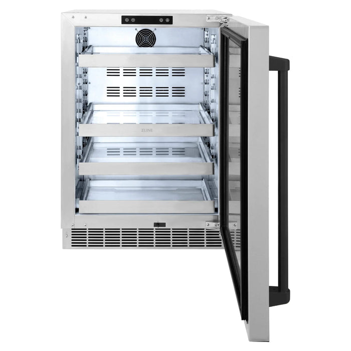 ZLINE 24 in. Touchstone Beverage Fridge, Solid Stainless Door, Matte Black Handle RBSOZ - ST - 24 - MB - Farmhouse Kitchen and Bath