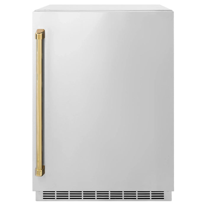 ZLINE 24 in. Touchstone Beverage Fridge, Solid Stainless Door, Polished Gold Handle RBSOZ - ST - 24 - G - Farmhouse Kitchen and Bath