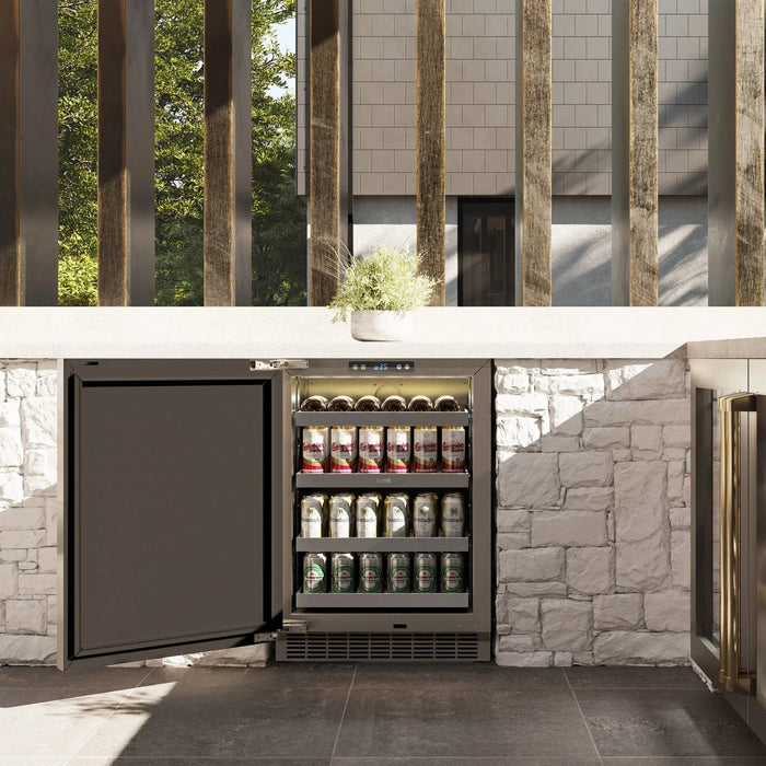 ZLINE 24 in. Touchstone Beverage Fridge, Solid Stainless Door, Polished Gold Handle RBSOZ - ST - 24 - G - Farmhouse Kitchen and Bath