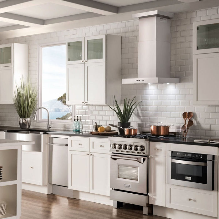 ZLINE 24" Wall Range Hood, Stainless Steel, Crown Molding, KECRN - 24 - Farmhouse Kitchen and Bath
