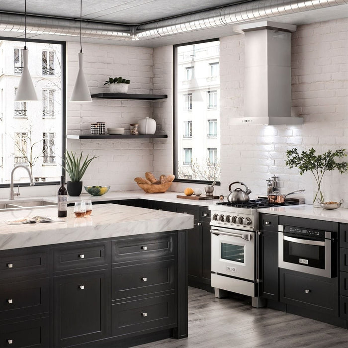 ZLINE 24" Wall Range Hood, Stainless Steel, Crown Molding, KECRN - 24 - Farmhouse Kitchen and Bath