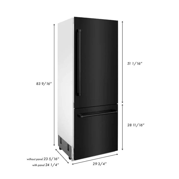 ZLINE 30" 16.1 cu. ft. Built - In 2 - Door Bottom Freezer Refrigerator with Internal Water and Ice Dispenser in Black Stainless Steel - RBIV - BS - 30 - Farmhouse Kitchen and Bath